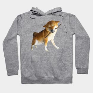 Lilly the Shiba Inu Smiling with Stick Hoodie